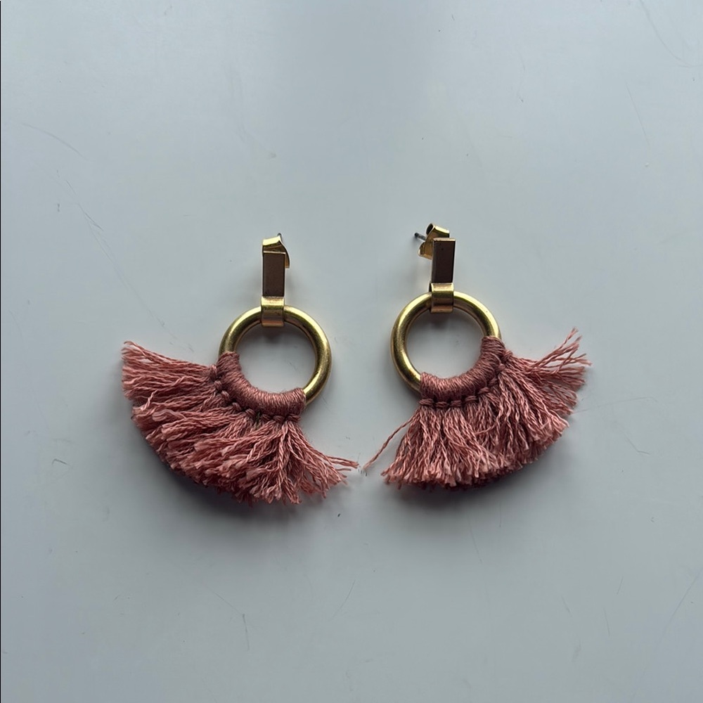 Elegant Gold and Pink Tassel Earrings